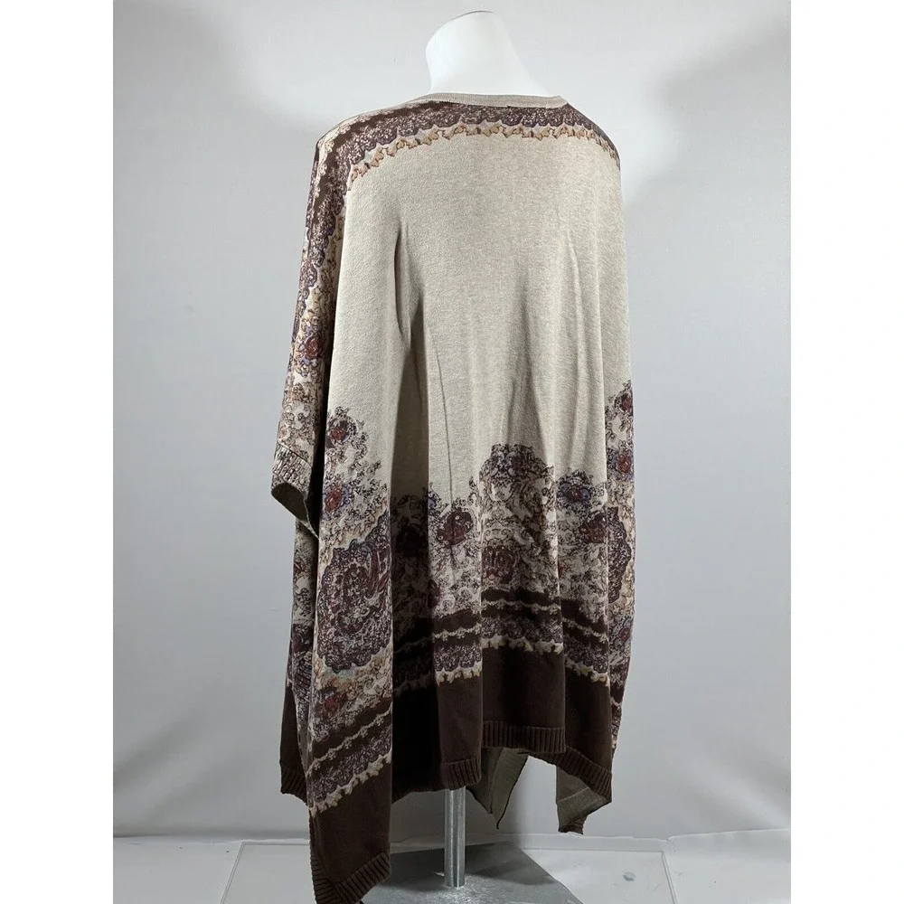 Liz Claiborne Poncho Wrap Womens L XL Cotton‎ Print Open Cape Shawl